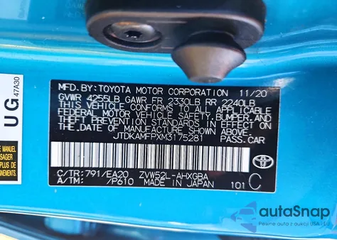 2021 Toyota Prius Prime Le from USA, damaged, VIN JTDKAMFPXM3175281